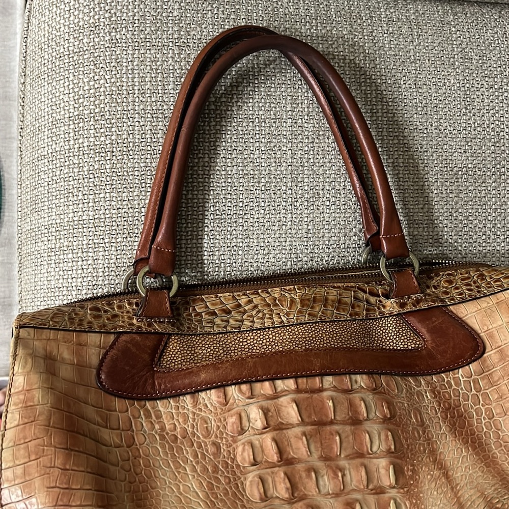Sunday $85 - Brahmin RARE Tan Croc-Embossed/Brown Straps Women's Bag/Shoulder - Picture 7 of 14
